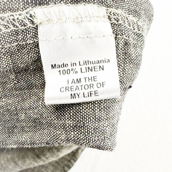 Flax Heather Gray Long Midi Skirt 100% Linen Patterned Stretch Waistband Size L - Picture 3 of 5